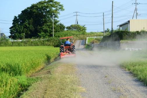 水戸市大場町島地区農地水環境保全会のスライドモアによる草刈りの様子