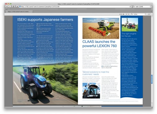 ここに載ってます。パーキンスエンジンは世界中いろいろなメーカーの農業機械に搭載されて農家の皆さんを支えています・・・的なプロモーション冊子です。