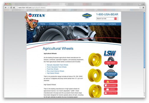 調べてみたらTitan International（http://www.titan-intl.com/agricultural-wheels/）というアメリカの農業ホイールの会社でした。タイヤなんかも作っているみたいです。