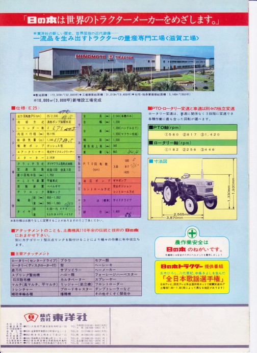 HINOMOTO E25 TRACTOR CATALOG　日の本トラクター ベストE25　カタログ