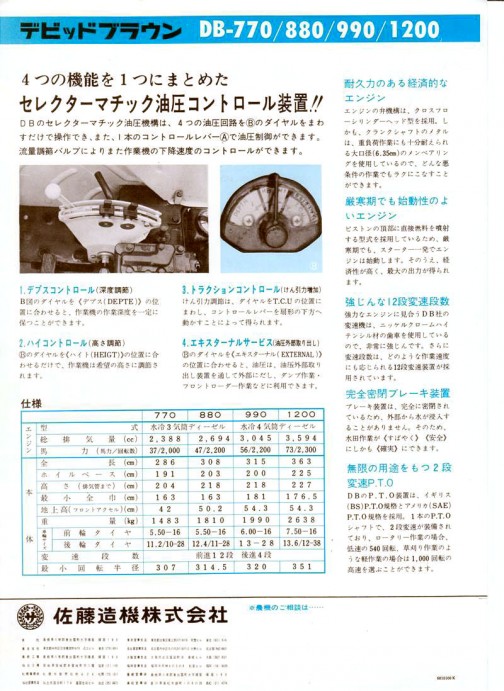 佐藤造機のデビッドブラウントラクター昔のカタログ。