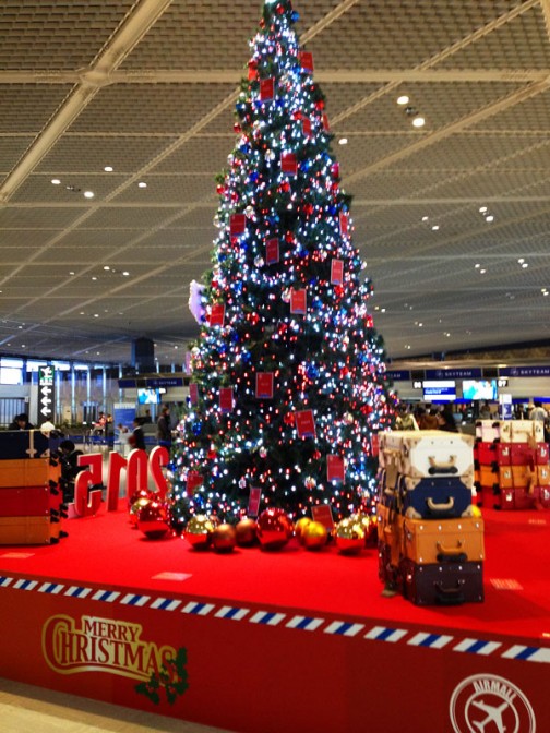 ぶれちゃった・・・空港はウキウキ嬉しそうな人でいっぱい。クリスマス気分もこの一角だけは盛り上がってた。でも、全体としては静かな印象。