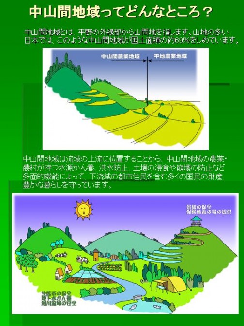 栃木県のサイトに分かりやすい絵がありました。これを見ると平野以外全部中山間地域です。となると膨大な面積になりそうですね。