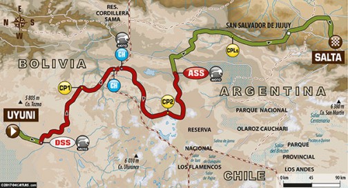 ダカールは残り4日。ボリビアからアルゼンチンに戻るウユニ→サルタ間、スペシャル492キロを含む892キロ。（気が遠くなっちゃいますね）