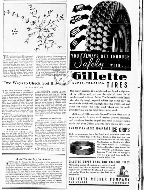 カンサスファーマーという1936年の雑誌でしょうか・・・ ジレットはこのパターンにすごくこだわって作り続けたようです。内容からして畑でどう・・・というより「凍った道でもグリップするよ」と書かれていますし、道路でのグリップを謳っているような気がします。