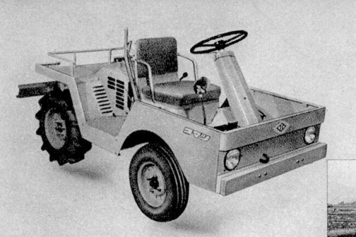 これが農民車コマツです。僕らの「トラクター」というイメージと少し違いますよね？どちらかといえば車に近い・・・しかし、一般の人が「乗る」「乗る農業」から連想するのはこういう車に近い姿だったかもしれません。