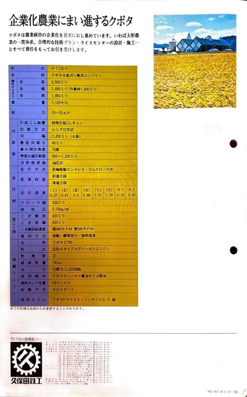 スペック表です。右下に47.6.20と書かれています。昭和47年6月20日と考えると、運輸省型式認定番号からもつじつまが合います。