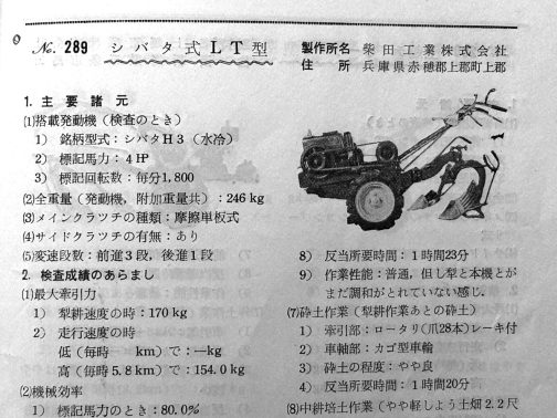 手持ちの資料を漁ってみるともう少し詳しいものがありました。エンジンも耕運機も作っていた柴田工業という会社の製品です。