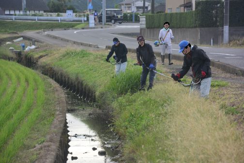 やはり水路法面の草刈り。この絵もなんだか寒そうな空気。