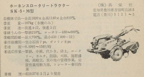1963年の「農機の故障と手当て」という本に載っていたホーネンスSK-5です。