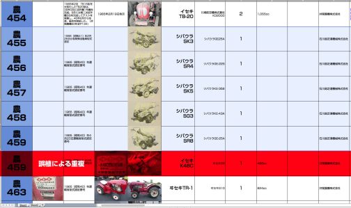 もし間違ったら直せば良いだけなのでシートに記入しておきます。農459にまだヰセキK48Cが入っていますけどこれは後で削除します。