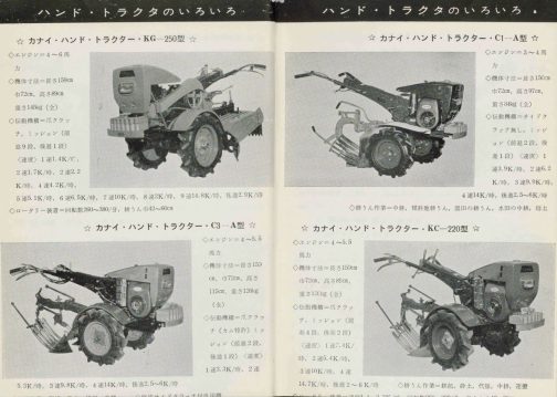1963年のハンド・トラクタの使い方-選び方と構造・取扱い修理-実用百科選書という本の中の記事です。金井ハンドトラクター特集といった見開き2ページ。