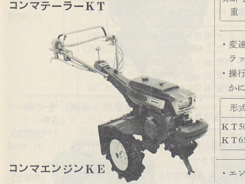 コンマテーラーだからKT型・・・昔はコンマという会社のテーラーというのが最も重要で型式など対して重要にも考えていなかったのでしょう。小池のテーラーもKT型だしすぐには思い出せないですけど他にもKT型はあったと思います。まさか55年後にそれを頼りに商品を調べようとする人がいるとも知らずに・・・
