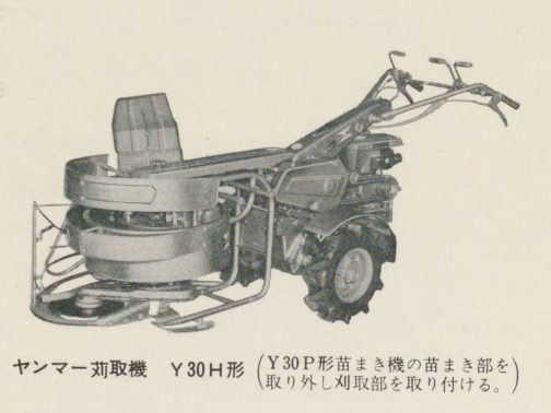 1968年水稲の機械化苗播栽培法の記事です。間に30という数字が入ってしまっていますがYHというアルファベットを引き継いでいます。ヤンマーの稲刈り機械はこれをきっかけにYHという型式を使うようになったのかもしれませんね。