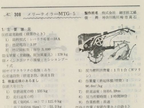 1958年農機具国営検査要覧の記事です。当時の機械は製造会社によって性能差が激しく、高価な機械を購入した消費者ががっかりしないように国が検査を行なってその結果をこのような本にまとめていました。まさに本のサブタイトル「農機具購入の指針として」です。