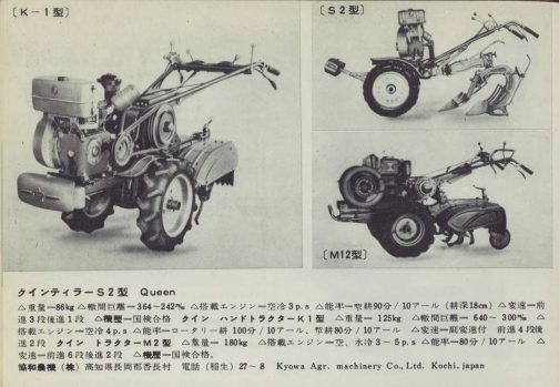1959年農業機械図鑑協和農機のページです。探しているのはクイントラクターM型ですがどうしても見つからず、名前と登場時期が近いM-2型で・・・