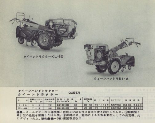 1961年農業機械図鑑協和農機の記事です。今朝探しているのは協和農機のクイーンK-1Aです。