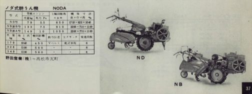 1961年農業機械図鑑、野田産業のページです。以前紹介したND 型と一緒に今日探しているNB型が載っています。