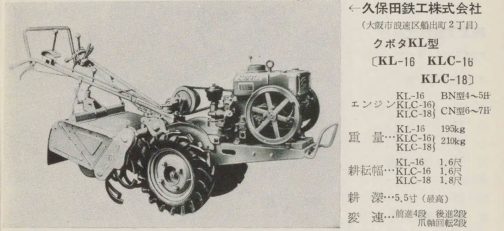 195年耕耘機の使い方・生かし方、クボタKL型の記事です。探しているのはKL-1型なのですけど・・・