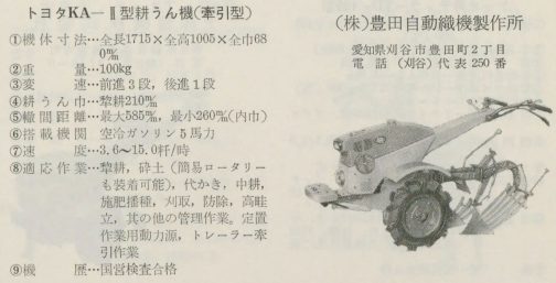 1962年図で見る農機具の記事です。資料を見ていてずーっとKA11型だと思っていたのですが、ある時ふと「ローマ数字じゃん!」と思いつきました。どうりで見つからないはずです。