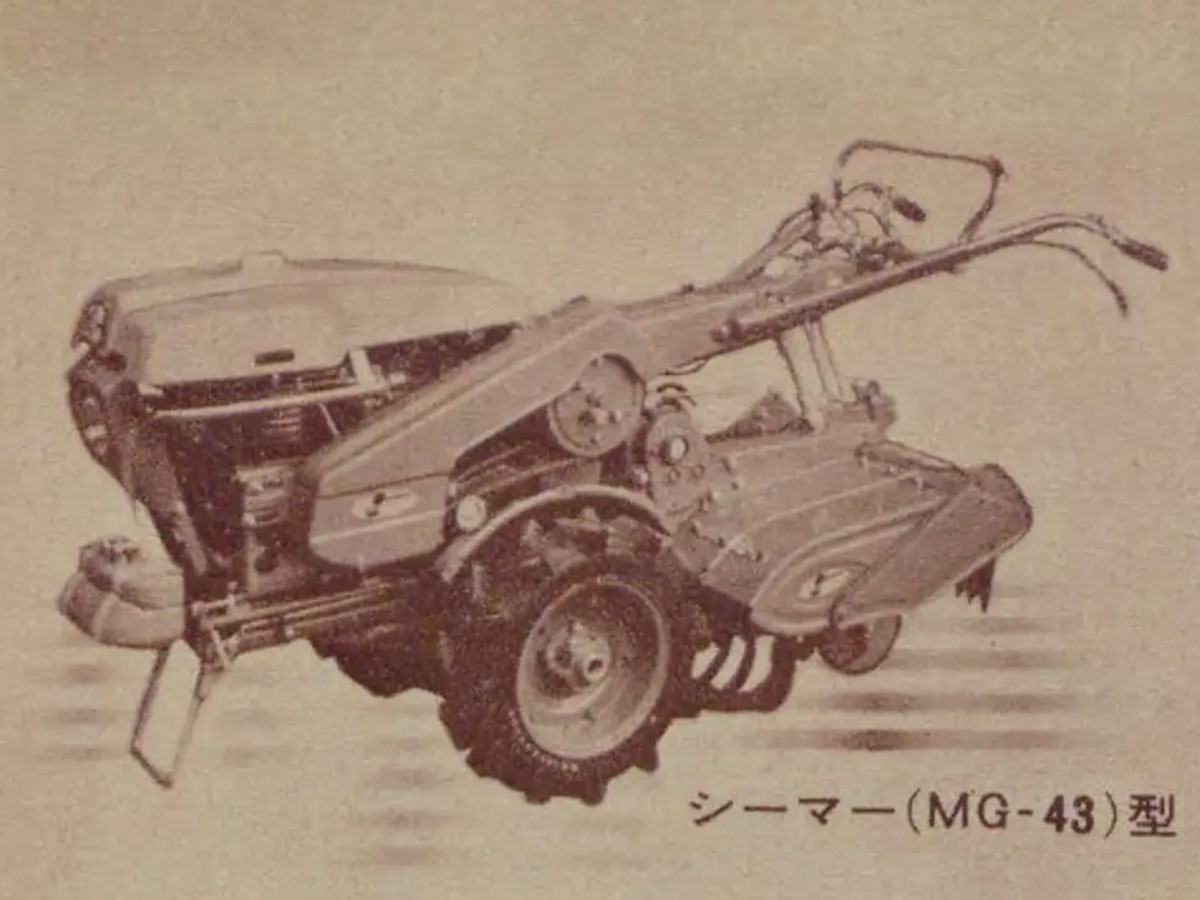 1963年農業機械図鑑の記事です。型式認定ではMG型としかありませんでしたが、認定はシバウラKE-43型搭載で受けているのでこれがMG型と判断しました。この後ろ農335号にシバウラKE-35搭載のMG35型が認定されています。シバウラとしてもこのKだったのです。MG型をシバウラMGとして農435号で認定を受けています。